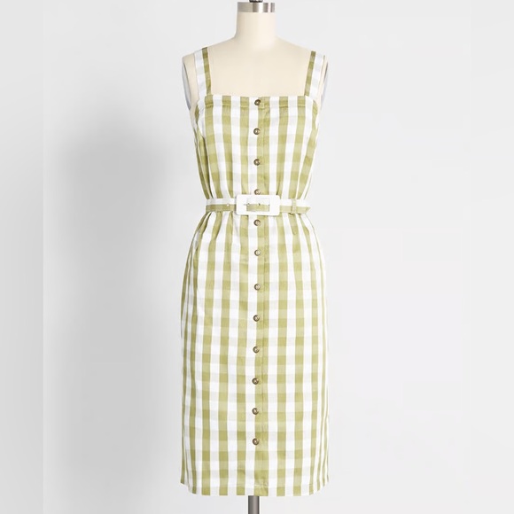 ModCloth NWT Past But Not Least Belted Shirt Dress Green Gingham Retro XS - Picture 1 of 6